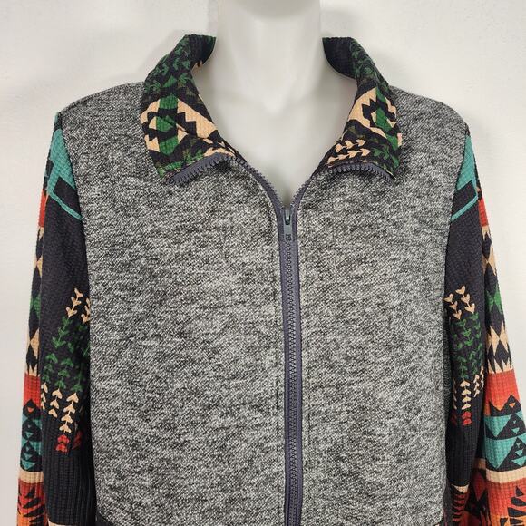 Fashion Express Womens Zip Jacket Medium Gray Orange Turquoise Aztec Southwest - Picture 3 of 9